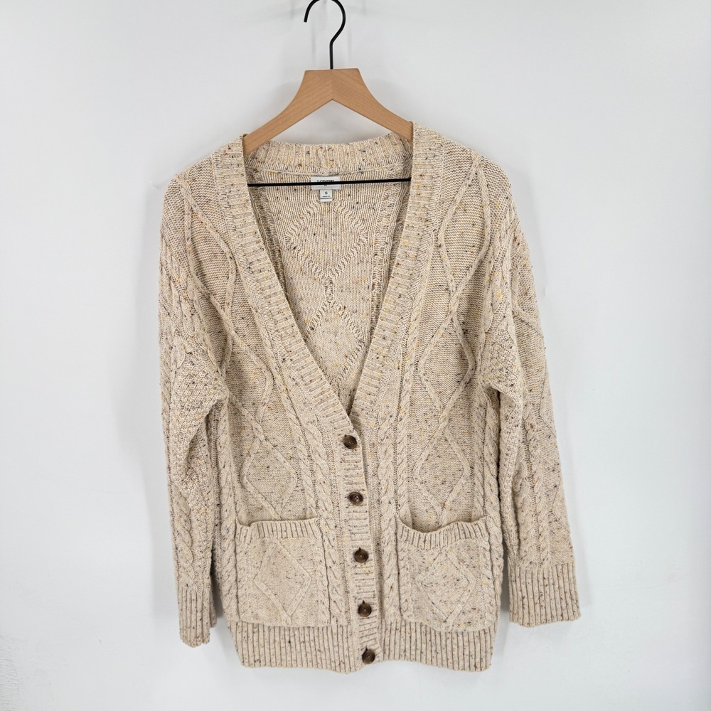 J. Crew Factory Cardigan Beige Small Cable Knit V-Neck Speckled Button Up